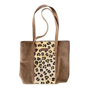 Jane Marie Jungle Large Tote, Leopard Furon & Suede